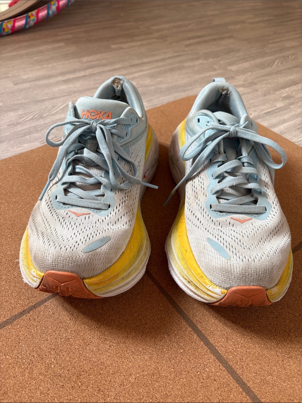 Hoka W Bondi 8 Women's Light Blue, Yellow & Coral Athletic Running Shoes - Picture 5 of 7